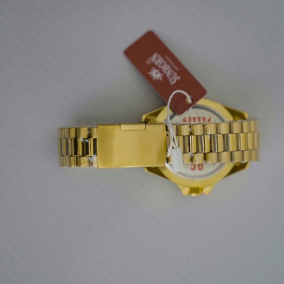 NEW SUNBORN Gold-Tone Men's Quartz Watch Red Blue Pepsi Bezel with Box and Tag - Picture 5 of 6